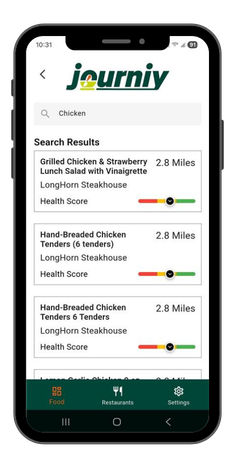 Journiy app — simple nutrition information display
